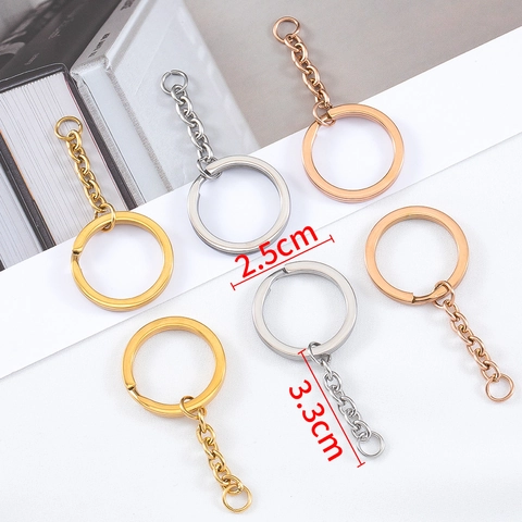 Stainless Steel Flat Key Ring With Chain DIY Jewelry Finding Polished Metal Keyring Connector For Keychain Making Unisex Accessory