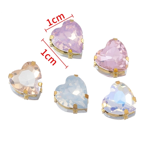 Perline di Strass in Vetro a Forma di Cuore Con Incastonatura a Griffe in Oro Acciaio Inossidabile Cristallo per Decorazione Fai da Te