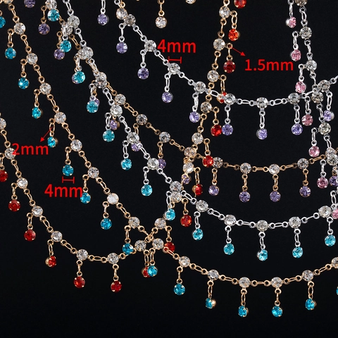 Copper Rhinestone Tassel Fringe Chain For Jewelry Making DIY Colorful Crystal Metal Chain Craft Accessories For Clothing Decoration
