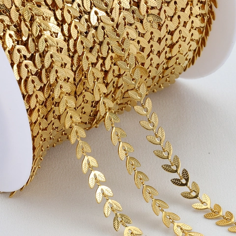 Stainless Steel Leaf Chain DIY Jewelry Making Accessory Leaf Shape Bone Chain Hollow Out Solid Leaf Tassel Gold Steel