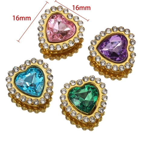 Heart Rhinestone Buttons For DIY Bows Hair Accessories Electroplated Iron Crystal Heart Findings For Crafting Wedding Decor