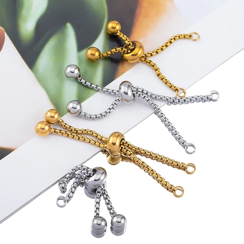 Stainless Steel Adjustable Slider Chain Box Chain Components With Silicone Bead For DIY Jewelry Bracelet Necklace Making