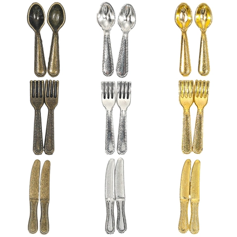 Vintage Alloy Miniature Tableware Pendant Retro Simulation Knife Fork Spoon Pendant For DIY Jewelry Making Dollhouse Accessories