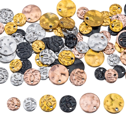 Hammered Textured Round Disc Pendants Stainless Steel Irregular Circle Charm With Hole For DIY Jewelry Making Necklace Earrings