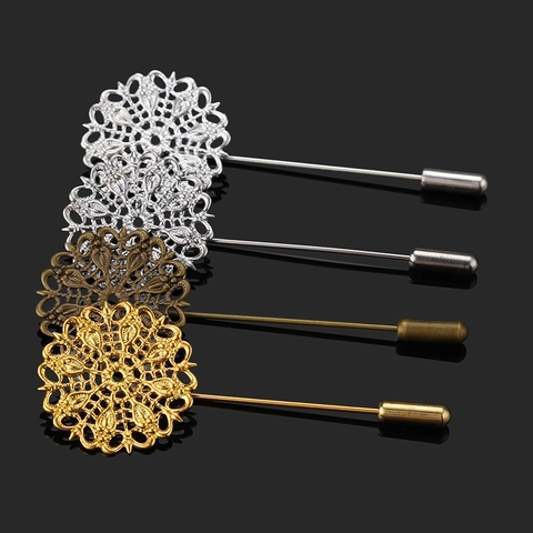 Vintage Copper Filigree Flower Lapel Pin Brooch Base Hollow Peacock Pattern Stick Pin For DIY Jewelry Making Accessories
