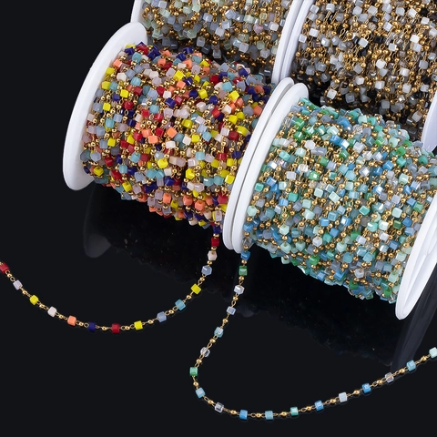 Edelstahl Perlenkette Mit Bunten Quadratischen Glasperlen Für DIY Schmuckherstellung Gold Vergoldet Lose Kette Zubehör