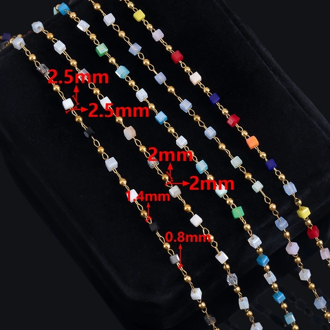Edelstahl Perlenkette Mit Bunten Quadratischen Glasperlen Für DIY Schmuckherstellung Gold Vergoldet Lose Kette Zubehör