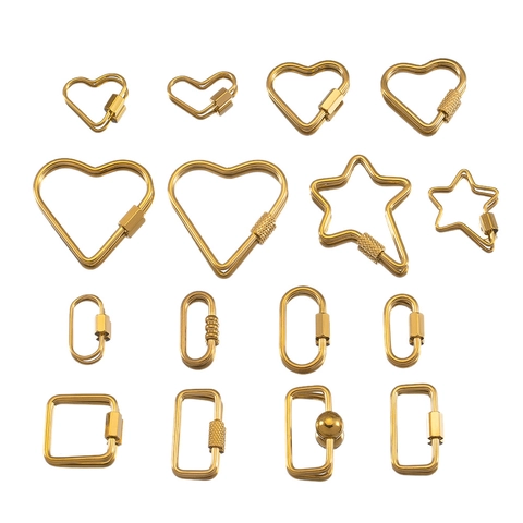 Stainless Steel Screw Lock Carabiner Connector Heart Star Geometric Clasp For Bracelet Necklace DIY Jewelry Making Findings