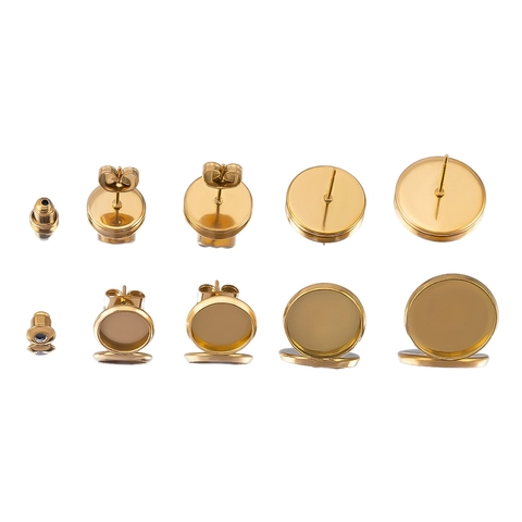Roestvrij Staal 18K Vergulde Cirkelvormige Dienblad Oorknopjes Instellingen Ronde Blanco Basis Palen Pinnen Met Oorbel Ruggen DIY Sieraden Maken Accessoires
