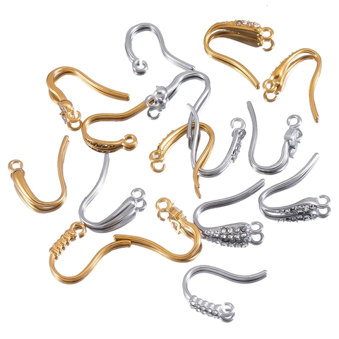 Stainless Steel Pave Rhinestone Earring Hooks For DIY Jewelry Making Findings Fashion U-Shaped Ear Wire Accessory Gold Steel