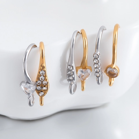 Stainless Steel Pave Rhinestone Earring Hooks For DIY Jewelry Making Findings Fashion U-Shaped Ear Wire Accessory Gold Steel