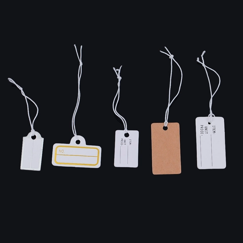 Blank Cardstock Price Tags With Elastic Cord Kraft White Hanging Labels For Clothing Jewelry Retail Display