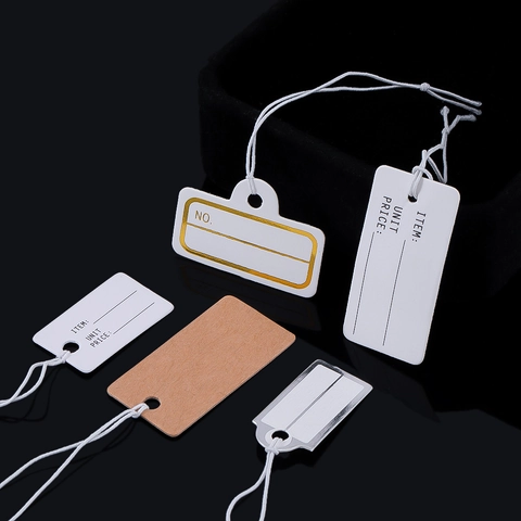 Blank Cardstock Price Tags With Elastic Cord Kraft White Hanging Labels For Clothing Jewelry Retail Display