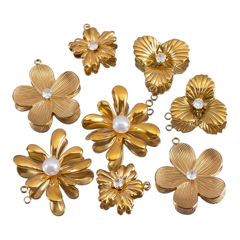 Stainless Steel Flower Butterfly Cherry Bowknot Pendants With Artificial Pearl Rhinestone For DIY Jewelry Necklace Earrings Crafting Women Accessories