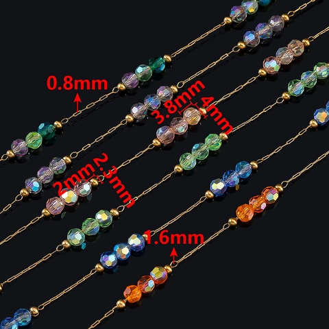Stainless Steel Gold Beaded Chain With Colorful Faceted Glass Beads For DIY Necklace Bracelet Jewelry Making Supplies