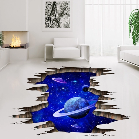 3D Universum Sternenhimmel Wandtattoo Gebrochene Wand Effekt Galaxie Planeten Wasserdicht PVC Bodenaufkleber Kinderzimmer Deko