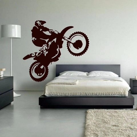 Adesivo da Parete Silhouette Motocross Rider Decalcomania in Vinile Nero Rimovibile per Camera da Letto Soggiorno Decorazione Sportiva