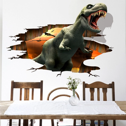 3D Dinosauriër Muursticker Verwijderbaar PVC Waterdicht T-Rex Door De Muur Sticker Voor Kinderkamer Woonkamer Slaapkamer Huis Decor