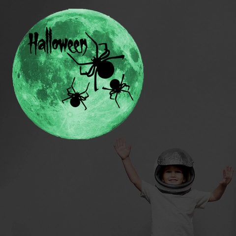 Halloween Leuchtender Mond Wandaufkleber Glow In The Dark PVC Dekoration Mit Spinne Fledermaus Muster Für Kinderzimmer Party