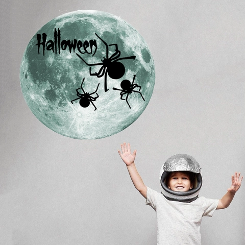 Halloween Leuchtender Mond Wandaufkleber Glow In The Dark PVC Dekoration Mit Spinne Fledermaus Muster Für Kinderzimmer Party