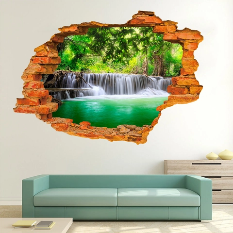 3D Gebrochene Wand Wasserfall Landschaft PVC Wandtattoo Wasserdicht Abnehmbar Selbstklebend Wandbild Für Wohnzimmer Dekor