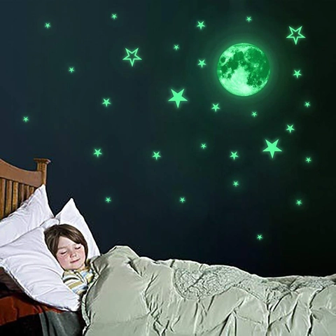 Pegatinas De Pared De Luna Y Estrellas Glow In The Dark PVC Fluorescente Calcomanías Luminosas Para Techo De Dormitorio
