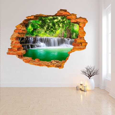 3D Gebrochene Wand Wasserfall Landschaft PVC Wandtattoo Wasserdicht Abnehmbar Selbstklebend Wandbild Für Wohnzimmer Dekor