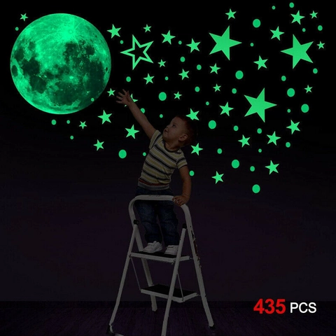 Leuchtende Mond Sterne Punkte Wandsticker Set PVC Fluoreszierende Aufkleber Für Kinderzimmer Schlafzimmer Heimdekoration
