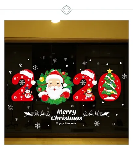 PVC Christmas Window Stickers Santa Claus Christmas Tree Reindeer Cartoon Train Snowflake Waterproof DIY Glass Door Wall Decals Shop Home Decor
