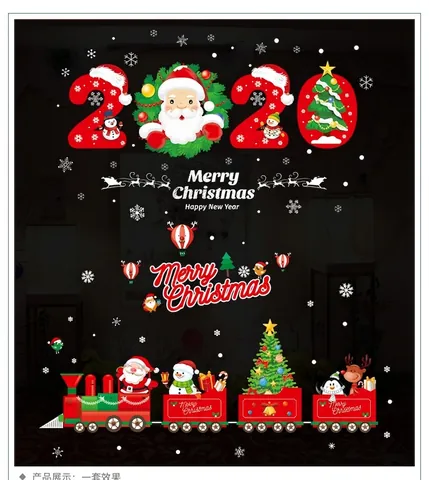 PVC Christmas Window Stickers Santa Claus Christmas Tree Reindeer Cartoon Train Snowflake Waterproof DIY Glass Door Wall Decals Shop Home Decor