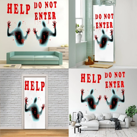 Halloween Horror Wall Sticker Blood Handprint Human Silhouette Waterproof PVC Decal Spooky Party Door Glass Window Decor