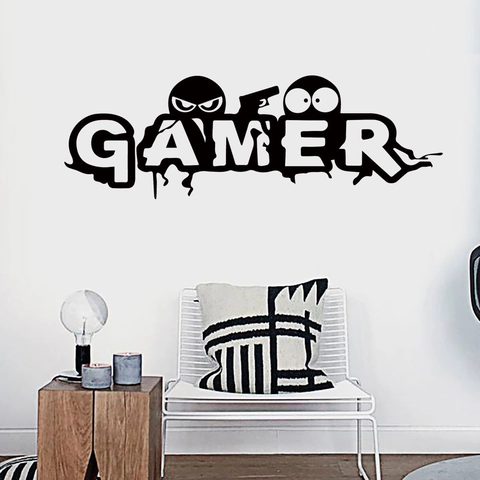 Creative Gamer Theme Wall Sticker Removable PVC Decal For Bedroom Game Room Decor Waterproof Black Typography Wall Art