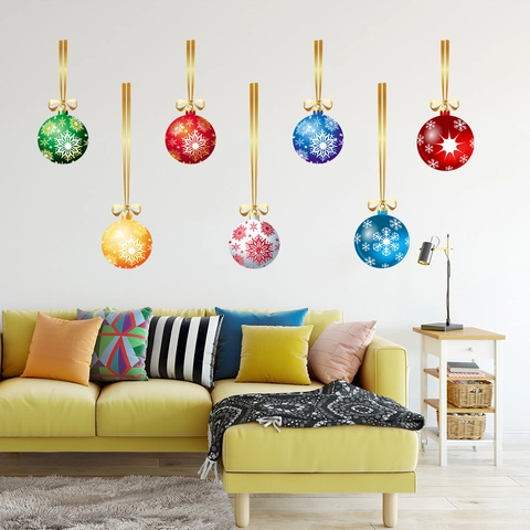 Adhesivo de Pared de Bolas de Navidad Copo de Nieve Colorido Calcomanía de Ventana PVC Impermeable Decoración Festiva Hogar