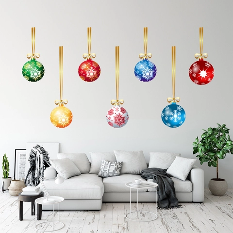 Adhesivo de Pared de Bolas de Navidad Copo de Nieve Colorido Calcomanía de Ventana PVC Impermeable Decoración Festiva Hogar