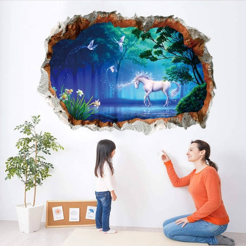 3D Wandtattoo Magisches Einhorn Fantasie Wald PVC Wasserdicht Wandaufkleber Für Kinderzimmer Wohnzimmer Heimdeko