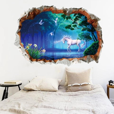 3D Wandtattoo Magisches Einhorn Fantasie Wald PVC Wasserdicht Wandaufkleber Für Kinderzimmer Wohnzimmer Heimdeko
