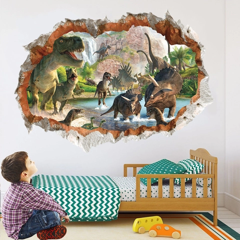 3D Dinosaurier Wandtattoo Broken-Wall-Effekt Wasserdicht PVC Aufkleber Für Kinderzimmer Schlafzimmer Home Deko Wandkunst