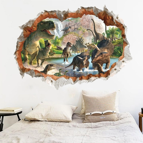 3D Dinosaurier Wandtattoo Broken-Wall-Effekt Wasserdicht PVC Aufkleber Für Kinderzimmer Schlafzimmer Home Deko Wandkunst