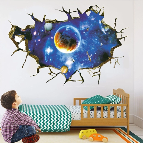 3D Weltraum Sternenhimmel Wandaufkleber Mit Mauerdurchbruch Effekt Aus Wasserfestem PVC Ideal Für Kinderzimmer Schlafzimmer Wanddekoration