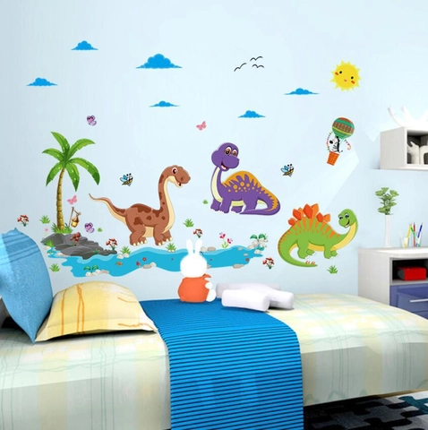 Cartoon Dinosaur Wall Stickers For Kids Room PVC Waterproof Removable Nursery Decals Dinosaur World Wall Decor For Bedroom