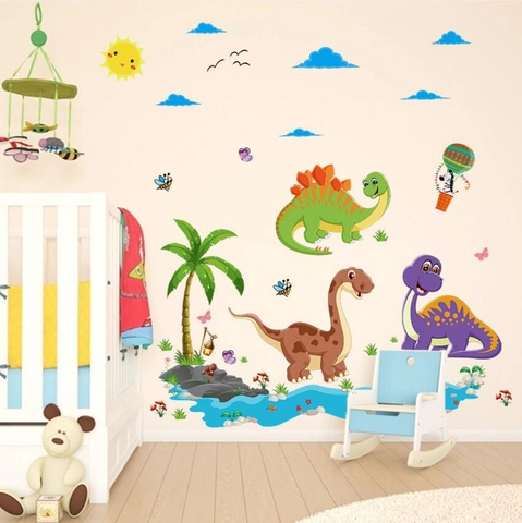 Cartoon Dinosaur Wall Stickers For Kids Room PVC Waterproof Removable Nursery Decals Dinosaur World Wall Decor For Bedroom