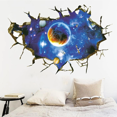 3D Weltraum Sternenhimmel Wandaufkleber Mit Mauerdurchbruch Effekt Aus Wasserfestem PVC Ideal Für Kinderzimmer Schlafzimmer Wanddekoration