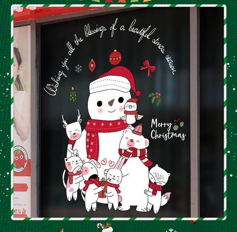 Weihnachten Fensteraufkleber Schneemann Rentier Cartoon Tier Abnehmbar PVC Glastür Wandtattoo Frohe Weihnachten Festliche Haus Deko