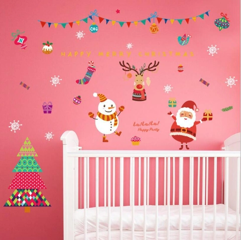 Sticker Mural de Noël en PVC Père Noël Bonhomme de Neige Renne Arbre Décalcomanie Joyeux Noël Autocollants Fenêtre Pour Décoration Maison