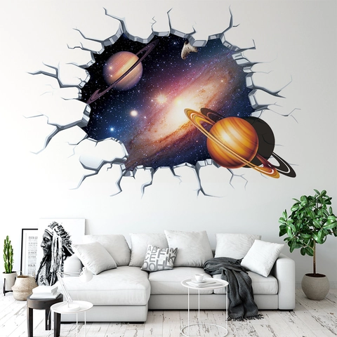 Pegatina de Pared 3D Efecto Pared Rota Espacio Galaxia PVC Removible Planeta Universo Nebulosa Mural para Habitación de Niños