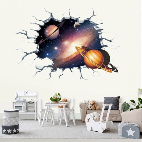 Pegatina de Pared 3D Efecto Pared Rota Espacio Galaxia PVC Removible Planeta Universo Nebulosa Mural para Habitación de Niños