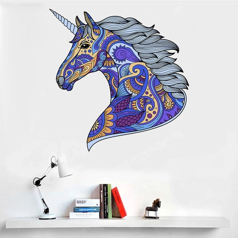 Creative Colorful Unicorn Mandala Wall Sticker PVC Waterproof Removable Art Decal For Kids Bedroom Living Room Home Decor