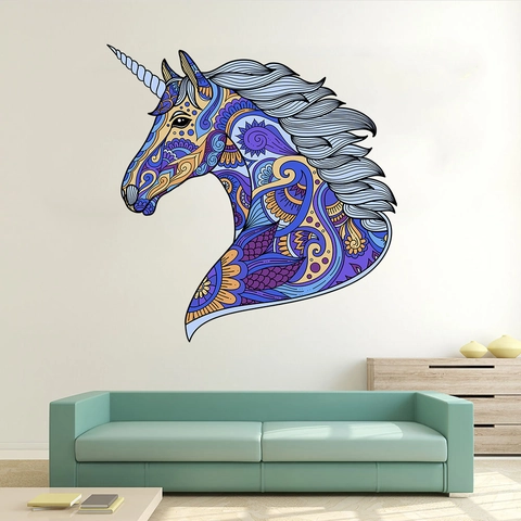 Creative Colorful Unicorn Mandala Wall Sticker PVC Waterproof Removable Art Decal For Kids Bedroom Living Room Home Decor