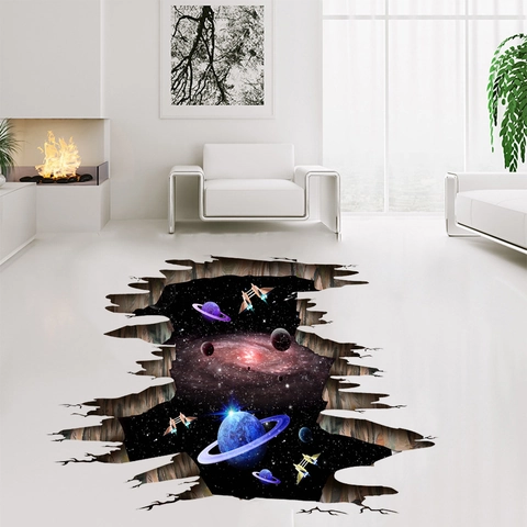 Pegatina De Pared 3D Espacio Galaxia Removible PVC Planeta Nave Espacial Calcomanía De Piso Para Sala Dormitorio Niños Hogar