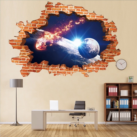 3D Wandtattoo Gebrochene Wand Galaxie Weltraum Planeten Universum Sternenhimmel Wasserdichtes PVC Dekor Für Kinderzimmer